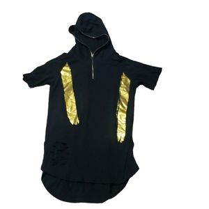 Krome + L 80's hip hop v neck zip up hoodie shark bite details